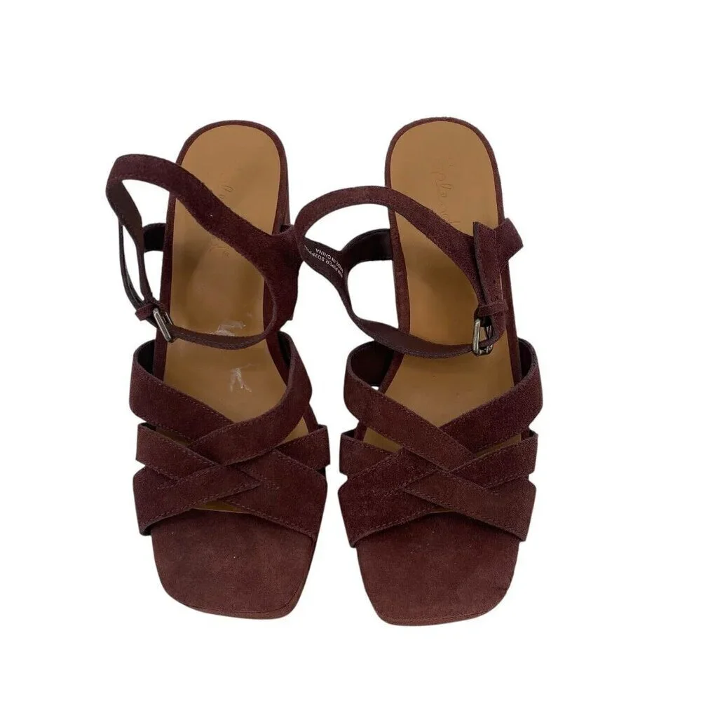 Splendid Womens Size 10 Piper Suede Platform Heeled Sandals Raisin Strappy Boho - Picture 2 of 13